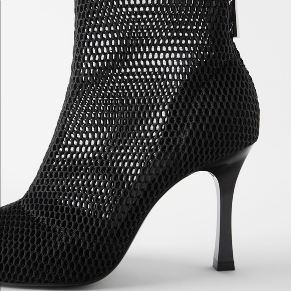 Zara Mesh Heeled Ankle Boots Black Color ALL SIZES - Picture 5 of 7